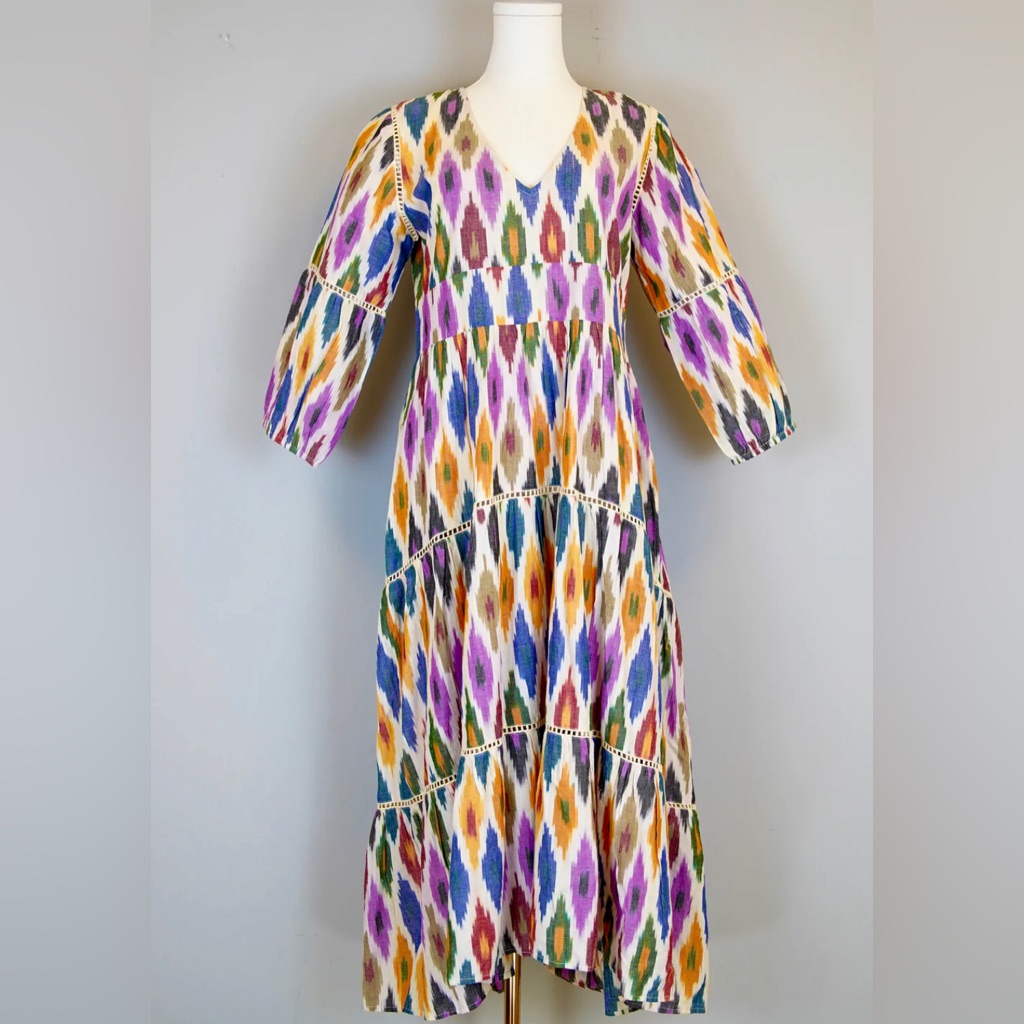 La Plage Water Mill Dress - Woven Ikat - Multi Xs